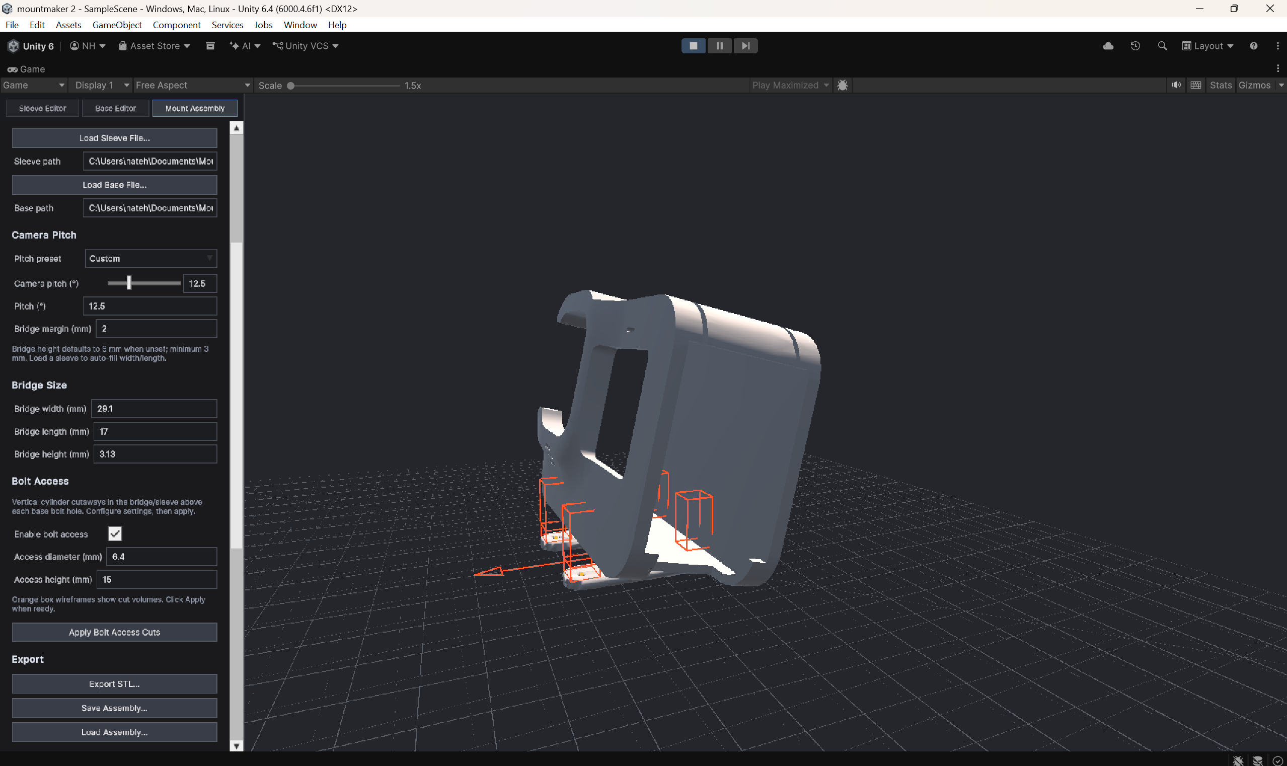 Early Mount Maker rewrite showing a camera sleeve assembly and bolt-access guides.
